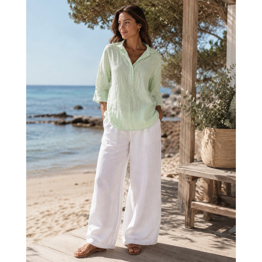 Vineyard Vines Top Women S‎ Mint Stripe Linen Resort Coastal Beachy